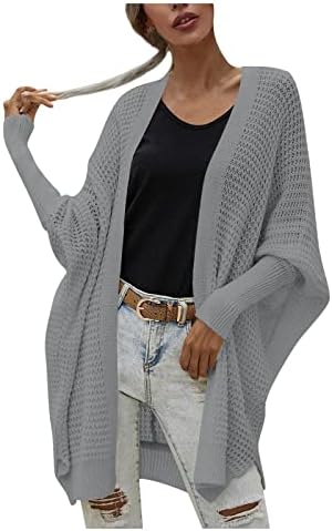 Cokuera жени есен зимски трендовски кардиган 2022 каузална преголема отворена предна палто со долги ракави цврста боја плетена џемпер