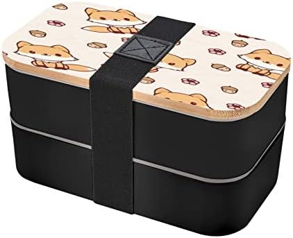 Голема кутија за Bento Bento Bento Bento Cute-Kawaii-Fox-Floral Runch Box со прибор за јадење 40oz јапонски бенто кутија