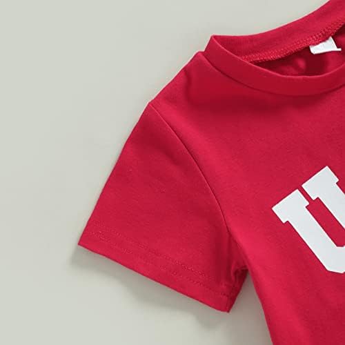 Duanyozu Бебе момче 4 -ти јули Облека во САД, Писма Печати кратки ракави маички Топ обични шорцеви поставени патриотска летна облека