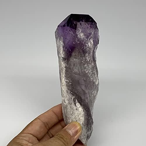 Watangems 290.3 грама, 5,8 x 2 x 1,4 природен аметист точка кристален врвен дел полиран, долен дел груб минерален примерок, лековити кристали, енергија од реики, колекционерски,