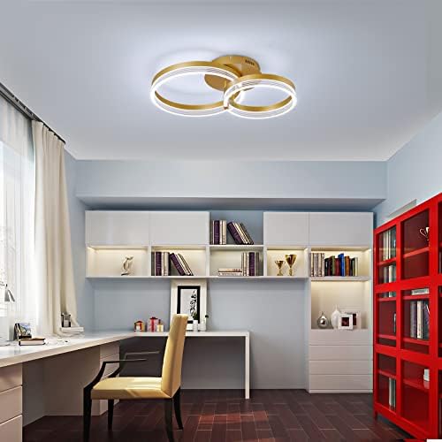 Becailyer модерна LED таванска светлина, затемнета LED акрилна таванска ламба со далечински управувач, 2-прстени злато тавански лустер, светло