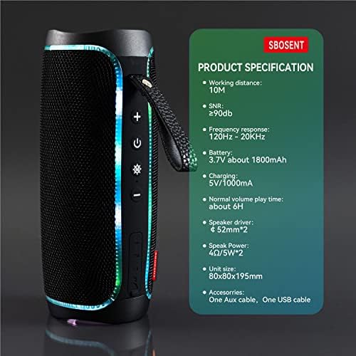 Sbosent Bluetooth Преносен звучник, безжични Bluetooth звучници V5.1USB картичка, микро SD картичка и FM радио, безжични звучници со Bluetooth