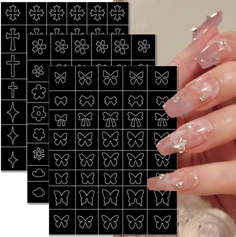 Дорноил 6 чаршафи со воздушни четкички матрици налепници за нокти Пеперутка цвет месечина starвезда срце крст француски нокти декорации