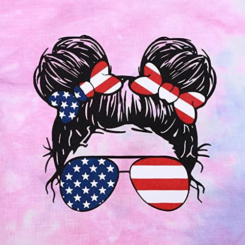 4-ти јули американско знаме бебе девојчиња кошула неуредна маица со маица Патриотски маички на врвови од вратот на вратот на вратот во САД облека