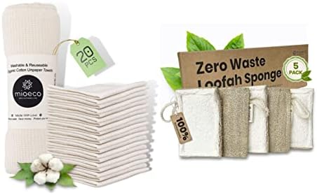 Миоеко 20 пакет органски памучни памучни хартиени крпи за печење - 5 пакувања Природно куќиште за сунѓер за садови - пакет на бамбус природно