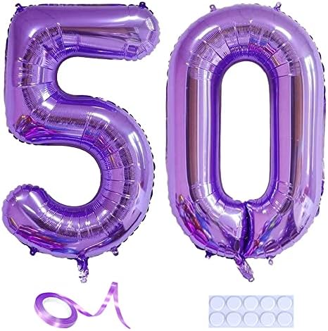 Yijunmca Purple 50 броеви балони гигант umамбо број 50 32 хелиум балон што виси балон фолија Милар балони за мажи жени 50 -ти роденденски партии