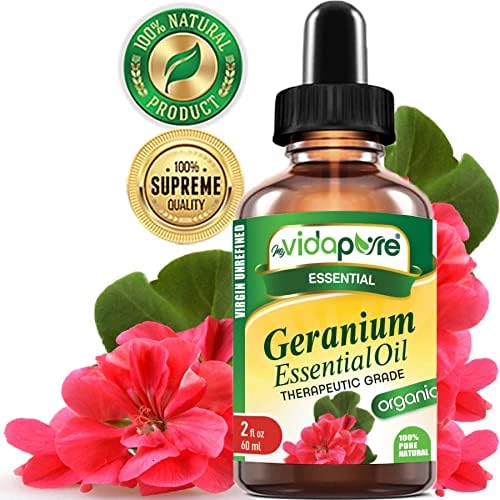 MyVidapure Geranium есенцијално масло органски чиста природна терапевтска оценка за лице, коса, ароматераписки дифузерни