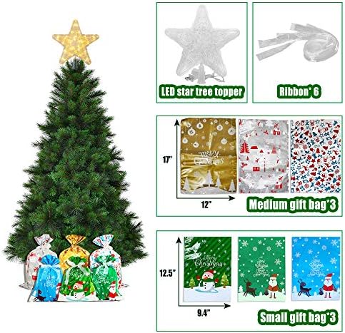 Топер за Новогодишна Ѕвезда Осветли Топер Од 9 Златни Дрвја Со 6 парчиња Божиќни Торби За Подароци За Украси За Новогодишни Елки Орнаменти