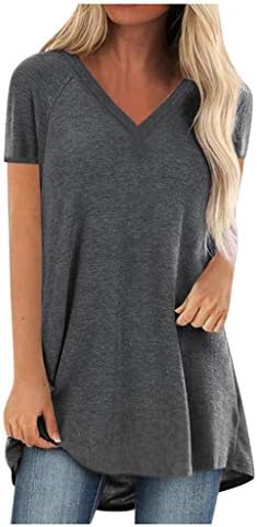 Летни врвови за жени 2023 мода плус големина печати V-врат со кратки ракави со долга маица резервоар за блуза Топ 1