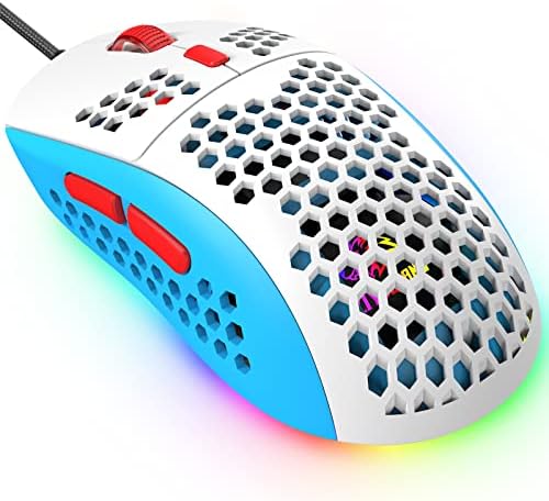 Kuiyn 383 Pro M8 Ultralight Wired Gaming Mouse, лесна школка со саќе, глувци со задниот дел на дишењето на RGB, 6 прилагодливи