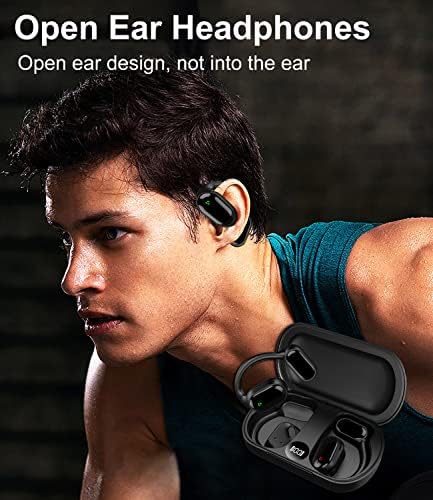 Отворени уши слушалки за спроводливост на коските Отворени слушалки за уво безжични Bluetooth за Android iPhone, 36HRS Playtime со кутија за полнење и LED Power Display Restent за спорт на отвор