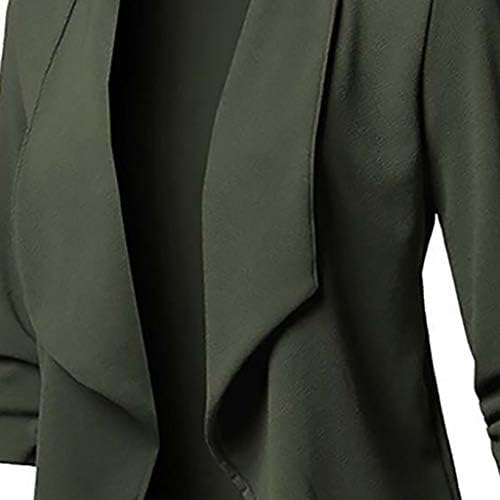 Јакна за жени моден цврст отворен фронт кардиган долг ракав јакна со палто за канцеларија картонски картонски јакна