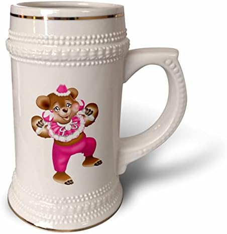 3drose симпатична танцување кафеава мечка кловн во розова илустрација - 22oz Штајн кригла