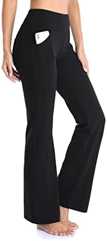 Женски цврсти директни панталони со џебови со високи еластични панталони со еластични панталони за нозе, спортски панталони за