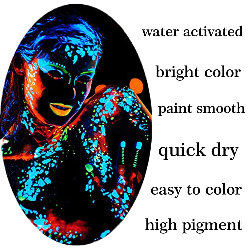 МЕИКОЛИ Сјај УВ Боја За Лице Со Црна Светлина, 8 Светли Бои Неонска Флуоресцентна Палета За Сликање На Телото, Ајлајнер Активиран Со Вода, Шминка