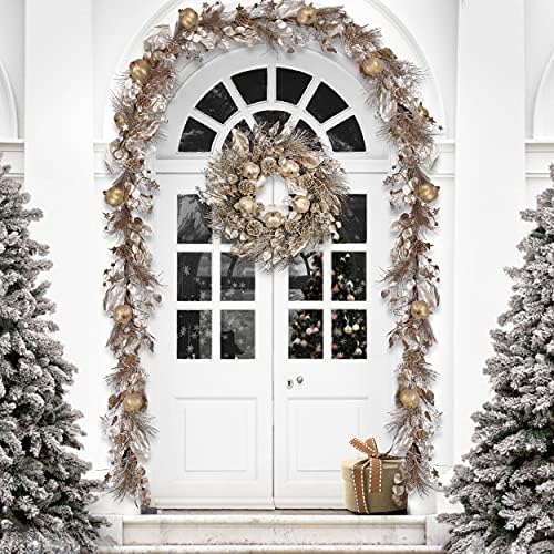 Валери Медлин Златни Бели Божиќни Украси Пакет | 40ct Божиќни Орнаменти со Топки + 24 инчен Божиќен Венец