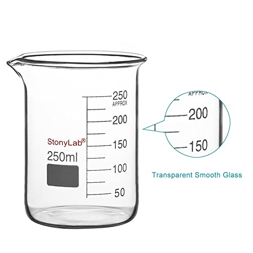 Стаклена чаша StonyLab, 1 пакет боросиликатно стакло дипломирана со ниска форма Грифин чаша со истурање на лабораториски лабораториски