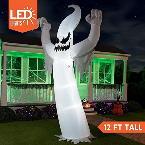 Joiedomi 12 метри високи застрашувачки застрашувачки застрашувачки застрашувачки духови на надувување на двор со вградени LED диоди,