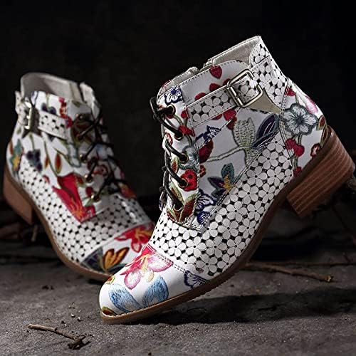 Leews Women Cowgirl чизми широко теле ретро везови чевли чиста боја основни чизми есен зимски борбен багажник на отворено снежни чизми