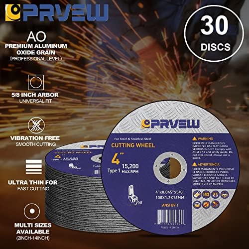 PRVEW 30-пакет 4 инчи отсечени тркала, 4 x0.045 x5/8 квалитетно сечење диск, метал и не'рѓосувачки челик Агресивно сечење тркало