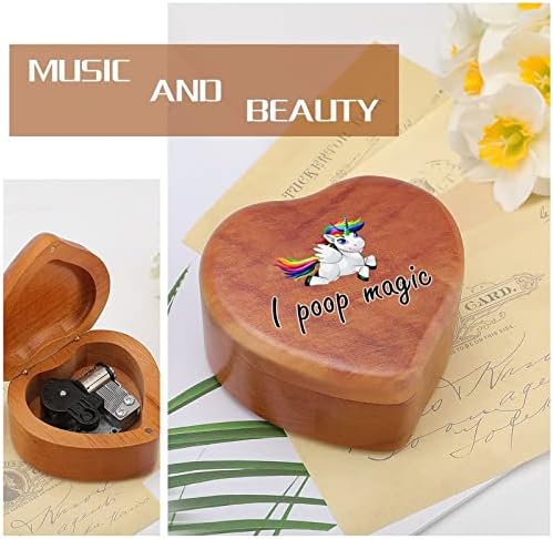 Еднорог Јас изметнувам магична дрвена музичка кутија срце форма на срце, ветровито музичко кутија гроздобер дрвена часовна музичка кутија подароци