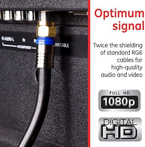 Коаксијален кабел GE RG6, конектори од 100 стапки F-тип, Quad заштитен кабел за коаксек, 3 GHz дигитален, оценет во inид, идеален за ТВ