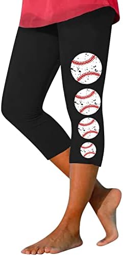 Капри хеланки за жени со високи половини за бејзбол печати за жени за жени атлетски хулахопки јога тренингот исечени панталони