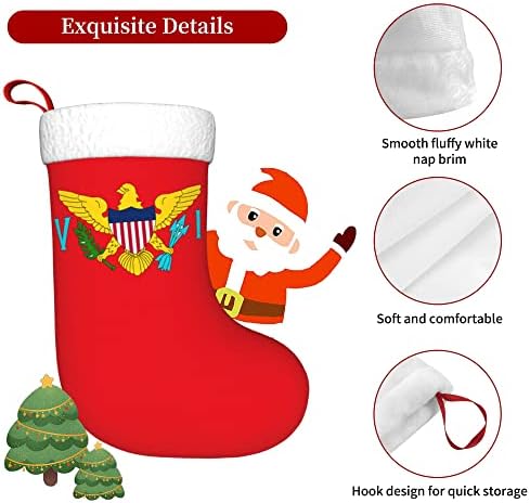 QG ZZX Божиќни чорапи со бело супер меко кафунг манжетно знаме на Соединетите Држави Девствени острови Божиќни чорапи Божиќни украси порибување