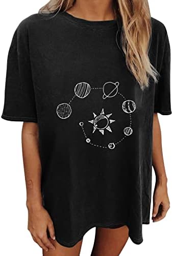 Womenените гроздобер потресени врвови на месечината печурка графичка маица плус големина капка рамо рамо со долги ракави врвна