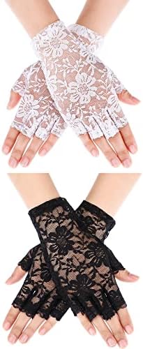2 пара чипка цветни ракавици без прсти за жени половина прсти чипка половина прсти на ракави за забавна невестинска свадбена опера костум