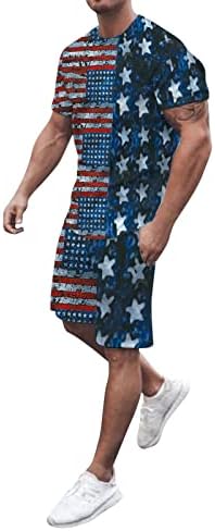 Менс тренинг американско знаме за печатење на знамето сет со џебови Обичен тренер за манжети за мажи патриотска маица и шорцеви