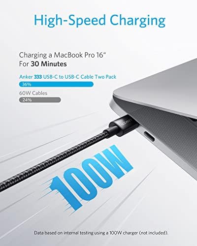 Anker 333 USB C ДО USB C Кабел, USB 2.0 Тип C Кабел За Полнење Брзо полнење&засилувач; Anker 727 Станица За Полнење, 5ft Отстранлив Продолжен