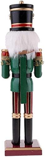 GFDJ Божиќен декор Традиционален Божиќен оревчест празничен празничен декор, облечен во зелена држечка тапан војник статуа Дрвена 12 високи