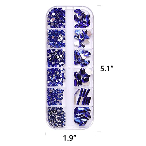 Wookoto 2 Box 1620 парчиња сафир сини нокти rhinestones за ноктите рамни нокти Rhinestones и кристали камења за жени нокти накит лажни