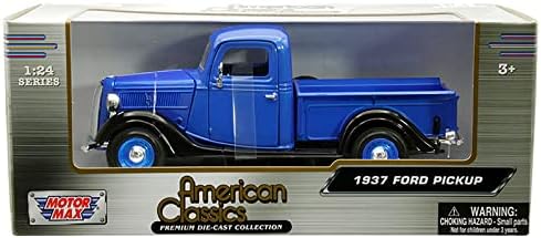 1937 пикап камион сина метална и црно -американска класика 1/24 диекаст модел автомобил од Motormax 73233