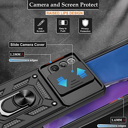 Компатибилен Со Samsung Galaxy Note 20 5g Случај, Samsung Note 20 Случај Со HD Заштитник На Екранот Со Капак На Слајд Камерата, 360°Rotion