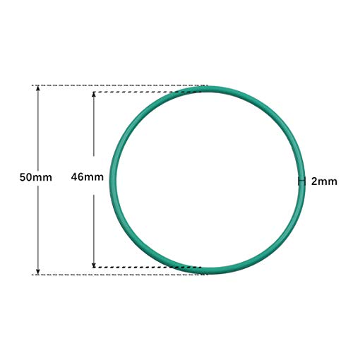 X Autohaux Флуор гума О-прстени, 50мм ОД 46мм ID 2мм ширина FKM заптивка за заптивка за машини за водовод, зелена, пакет од 5
