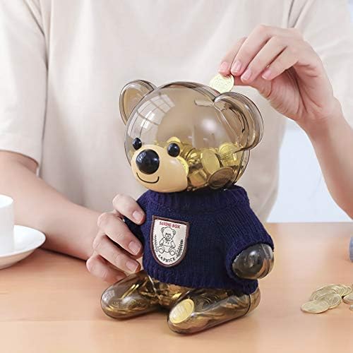Сонисана слатка мечка свинче банка, голема пластична паричка за пари за заштеда на тенџере со декорација на плетена облека