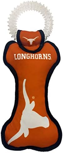 Миленичиња прва NCAA Тексас Лонгхорнс колеџ Стоматолошка цврста кучиња Tug Tug Toy Toy со вграден пискач прикачен на безбедна гумена четка