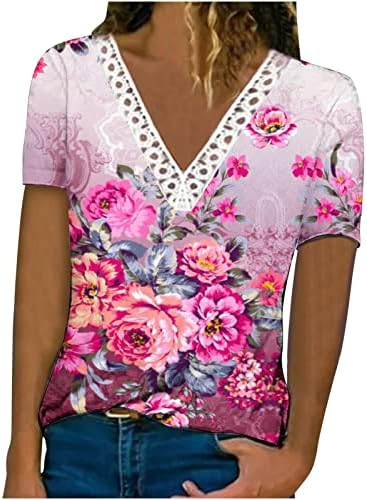 2023 година женски против вратот чипка трим врвови секси цветни печатени маички лабави фит фустани лежерна блуза елегантна работа