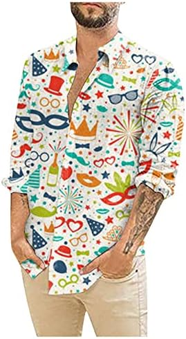 Маички со долг ракав за мажи кошули цветни печатени копче нагоре, смешни симпатични фустани за кошула за графички фустан