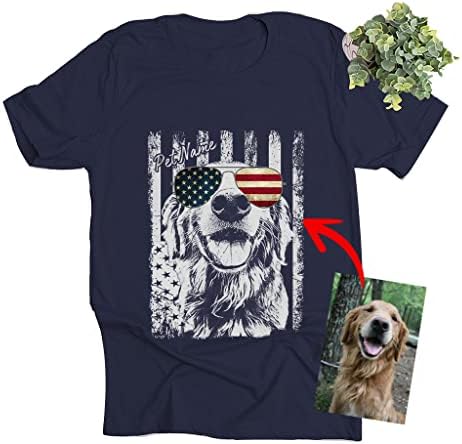 Pawarts US Flag Flag Blags Sunsses кошула Персонализирана кошула за кучиња - Подароци за loversубители на кучиња на американскиот ден на независност на 4 -ти јули