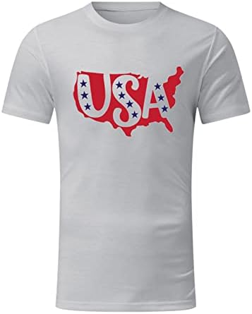 УБСТ 4-ти јули Машки маици кратки ракави Патриотски САД знаме печатење на екипаж на екипаж на врвови на летни обични тренинзи маица
