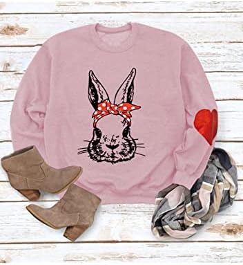 Еффеи жени Среќни велигденски џемпери на Боункот, симпатични зајаци, графички пуловер, печати долги ракави врвови