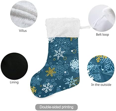 Алаза Божиќни чорапи сини снегулки класични персонализирани големи декорации за порибување за семејни сезонски празници Декор 1 пакет, 17,7 “