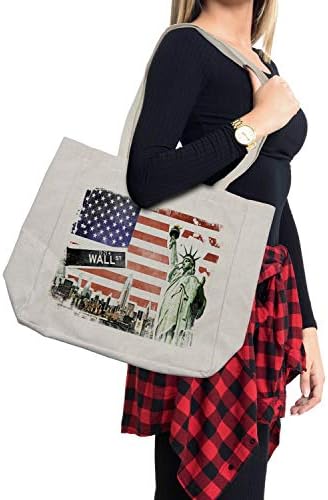 Торба за купување на знамето на Амбесон Американ, Cујорк Колаж со познати споменици Вол Стрит и Урбан дисплеј во Менхетен, еколошка