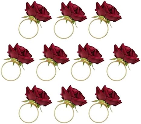 Ganfanren 10 парчиња црвена роза во форма на крпа за пешкир, салфетка прстен свадба, хотелска маса декор, држач за салфетка