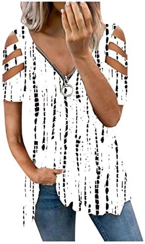 Чувајте ги жените лабава патент против блуза со вратот лето печатена печатена кратка ракав екипаж Туника маица врвови плус големина