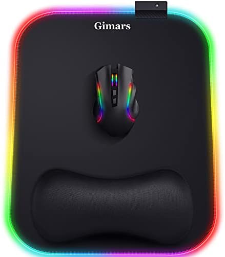 GIMARS Rgb Глувчето Рампа Со Поддршка На Рачниот Зглоб, 12 x 10 инчен Екстра Големи Largeономски Игри Глувчето Рампа со 11 РЕЖИМИ LED Осветлување,
