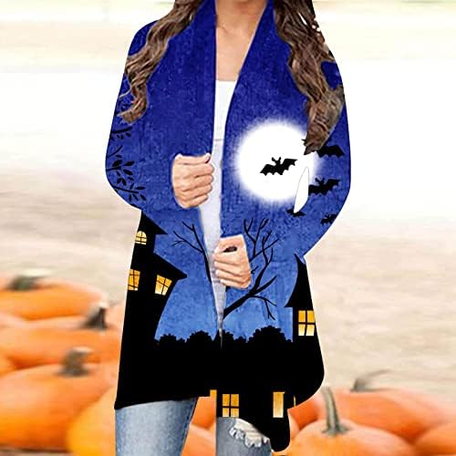 Женски дами Ноќта на вештерките кардиган тинејџерска девојка симпатична лесна отворена предна палто за надворешна облека со долг ракав гроздобер